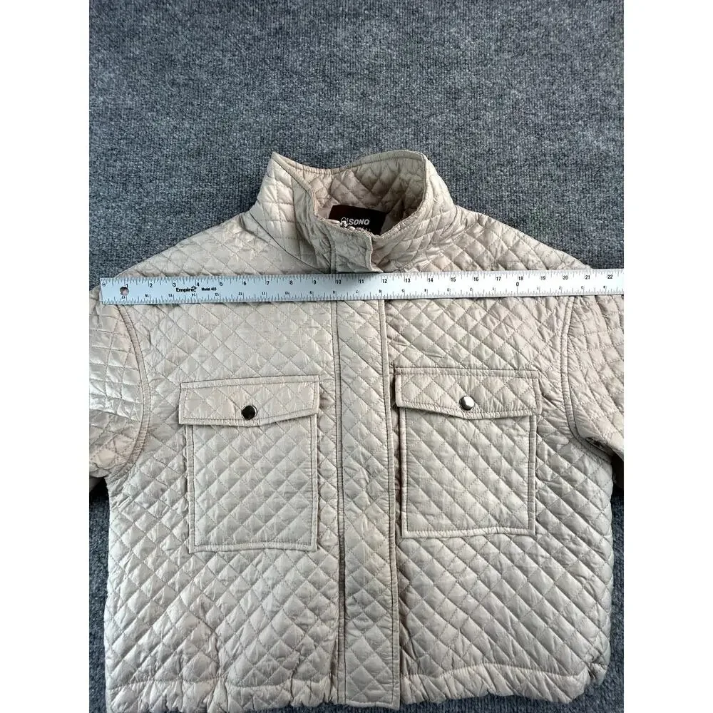 Cisono Los Angeles WM Quilted Puffer Jacket Beige Cropped Zip Coat Size Large - Picture 4 of 9